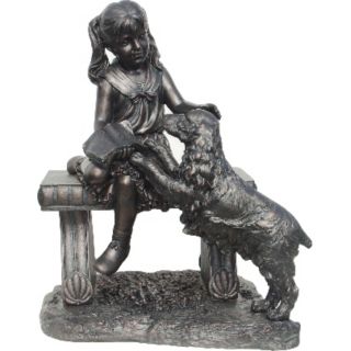 Young Girl Sits on Bench with Dog Sculpture   #H5593