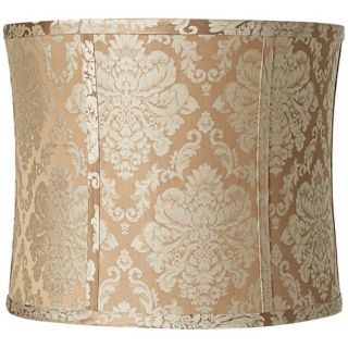 Tan and Taupe Damask Drum Lamp Shade 13x13x11 (Spider)   #V7034