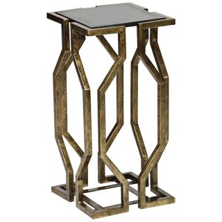 Countess Geometric Form Antique Brass Accent Table   #Y3338