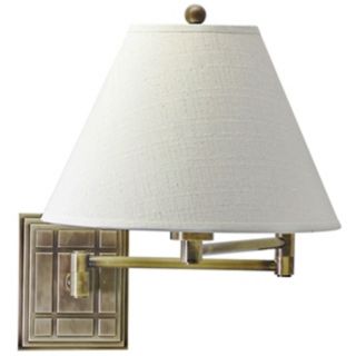 Grid Panel Antique Brass Finish Plug In Swing Arm Wall Lamp   #40696