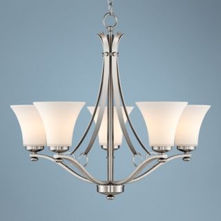 Brushed Nickel White Glass 25 1/4" Wide 5 Light Chandelier   #T8830