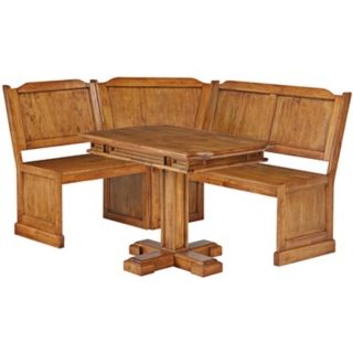 Distressed Oak Corner Bench and Pedestal Dining Table   #X1026