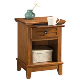 Arts and Craft Oak Lattice Pull Out Tray Night Stand   #W3223