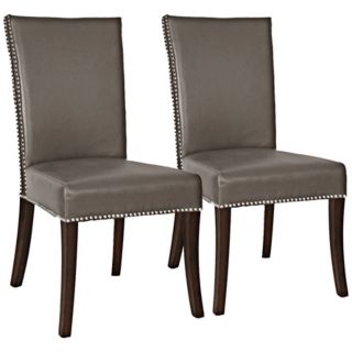 Set of 2 Soho Pebble Gray Bicast Leather Dining Chairs   #T7309