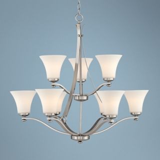 Brushed Nickel White Glass 30" Wide 9 Light Chandelier   #T8832