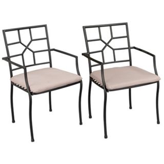 Set of 2 Cambria Black with Taupe Cushion Outdoor Arm Chairs   #T1319