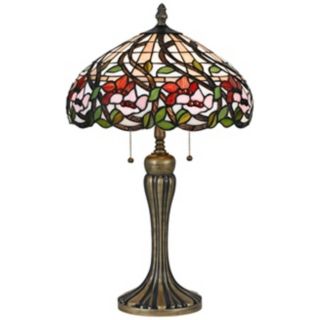 Aged Brass 2 Light Tiffany Style Table Lamp   #W5996