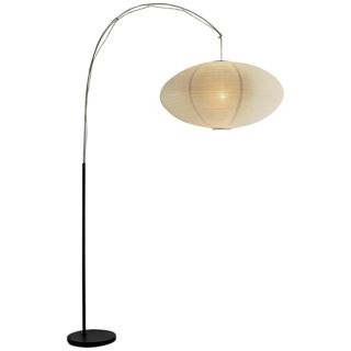 Black and Chrome Finish White Paper Shade Floor Lamp   #R4695