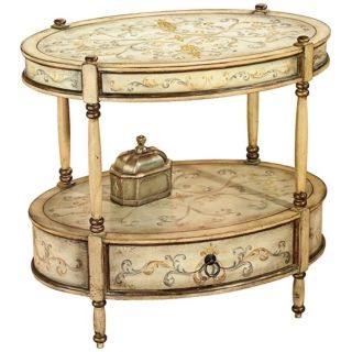Tuscan Cream Hand Painted Oval Accent Table   #U4491