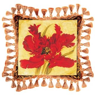 Fire Red Tulip Fringe Accent Pillow   #J8155