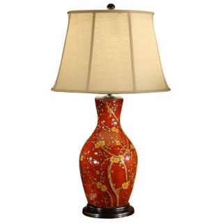 Wildwood Hand Painted Porcelain Red Blossoms Table Lamp   #P4207