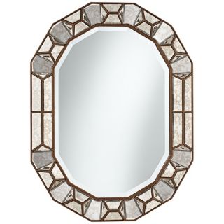 Bronze Cut Corner 35 1/2" High Glass Oval Wall Mirror   #X5841