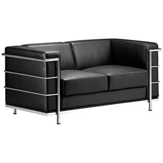 Zuo Fortress Collection Black Leather Love Seat   #G4401
