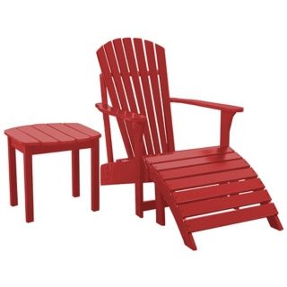 Set of 3 Red Adirondack Chair Footrest and Side Table   #T5999