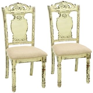 Set of 2 French Vanilla Wood Fabric Chairs   #Y2601
