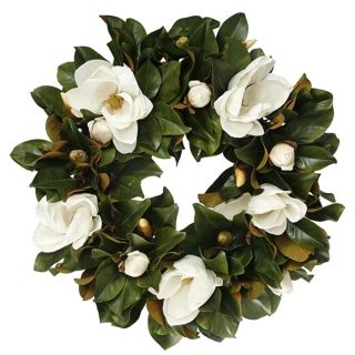 Jane Seymour 30" White Faux Tulip Magnolia Wreath   #V5926