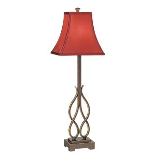 Flame Wrought Iron Buffet Table Lamp with Red Shade   #61887