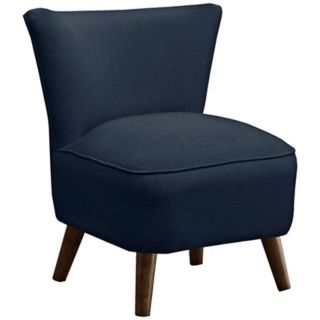 Annabelle Mid Century Modern Navy Linen Chair   #X5772