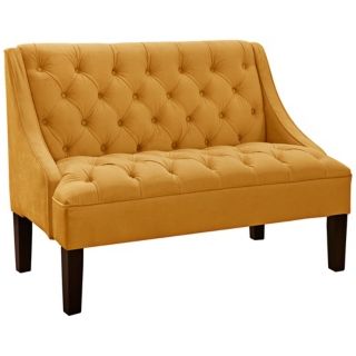 Swoop Arm Button Tufted Regal Gold Settee   #W5045