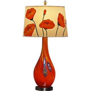 Orange Glow Poppy Shade Millefiore Art Glass Table Lamp   #37126