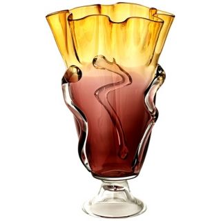 Large Purple/Amber Ruffled Glass Pedestal Vase   #V3922