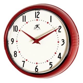 Red Retro Round Metal 9 1/2" Wide Wall Clock   #G8754