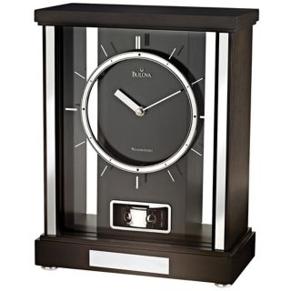 Mercer 10 1/2" High Black Walnut Finish Bulova Mantel Clock   #V9803
