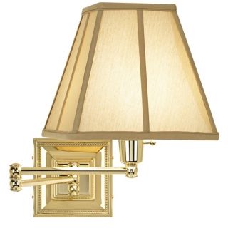 Ivory Square Shade Brass Beaded Plug In Style Swing Arm Wall Lamp   #77426 23875