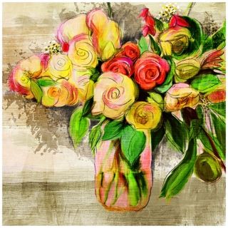 Pink Jar Vase 30" Square Floral Canvas Wall Art   #X4886