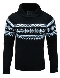 Fly Guy Mens Nordic Style Fair Isle Knitted Jumper black / white 1730