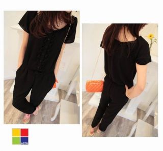 New Fashion Nature Black Jumper Jumpsuit Pants Vintage with Bow on