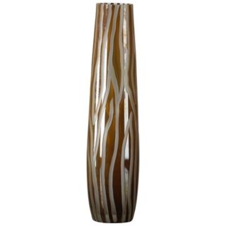 Medium Caf Brown and Smoke Etched Glass Vase   #R0668