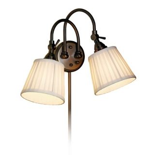 Blaine Pleated Shade Bronze 2 Light Adjustable Wall Lamp   #11802