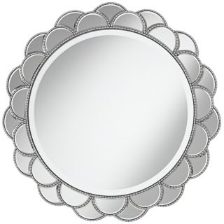 Silver Petal Round 28" Wide Sunburst Wall Mirror   #T4580