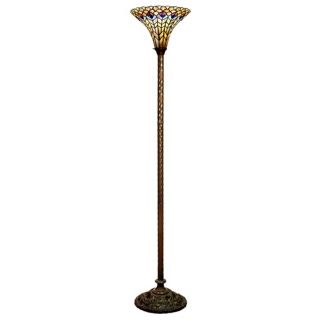 Peacock Tiffany Style Glass Torchiere Floor Lamp   #J7556