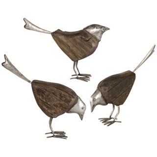 Set of 3 Uttermost Recycled Wood and Metal Bird Sculptures   #X1488