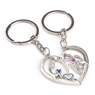 EUR € 1.83   Heart Shaped Dolphin Pattern Metal Keychains (1 Pair