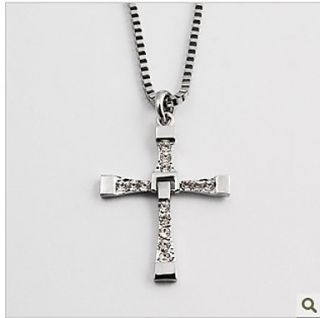 USD $ 5.79   Mens Alloy Diamond Inlaid Cross Necklace (Silver),