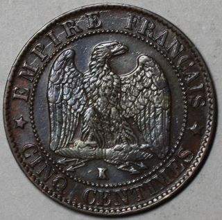 1856 K AU France 5 Centimes Napoleon III 2nd Empire Bordeaux Mint