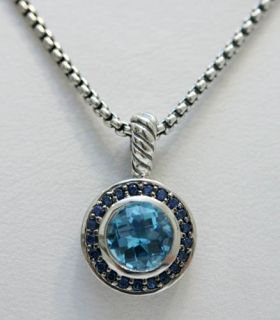 David Yurman Albion Blue Topaz Sapphire Necklace Round $550