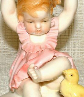 Vintage Karl Ens Volkstedt Figurine Baby Girl Chick Sadly A F