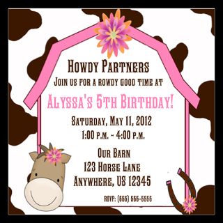 cow print and horse birthday invitation 5 25 x