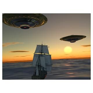 Sailing Ship and the UFOs Poster