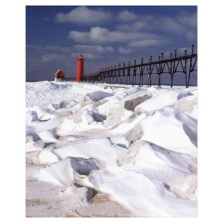 Wall Art  Posters  Lighthouse on a snow covered