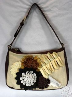Kate Landry 3D Flower Mania Natural Brown Bag Purse New