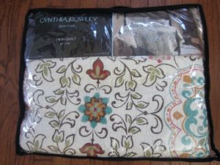 Cynthia Rowley Twin Quilt Moroccan Medallion Cream Brown Teal Coverlet