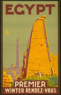 Travel Tourism Poster Egypt Karnak Temple Obelisk Roger Bréval