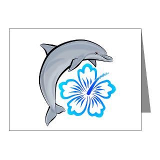  Blue Note Cards  Dolphin Hibiscus Blue Note Cards (Pk of 10