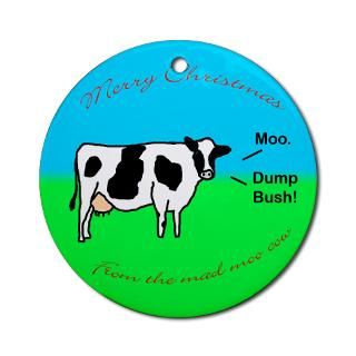 Merry Christmas from the Mad Moo Cow  Anti Bush Stickers, Buttons