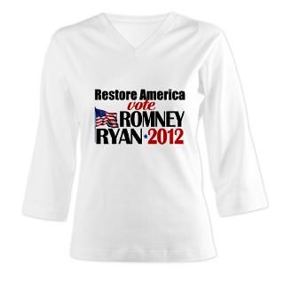 Restore America, Vote Romney Ryan 2012 Womens Long Sleeve Shirt (3/4